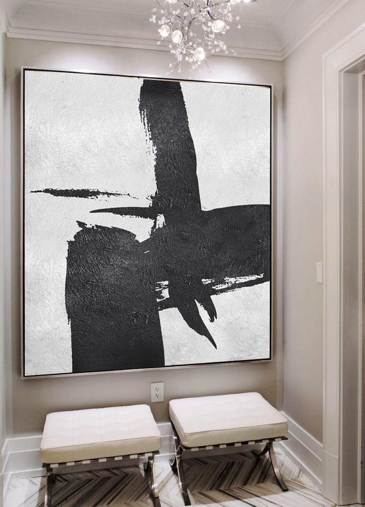 Minimal Black and White Painting #MN46A - Click Image to Close